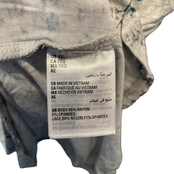 Charter Club Macy's Lace Trim Pajama Top Grey Floral XXL New - Picture 6 of 7